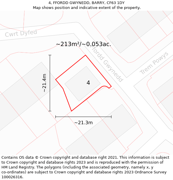 4, FFORDD GWYNEDD, BARRY, CF63 1DY: Plot and title map