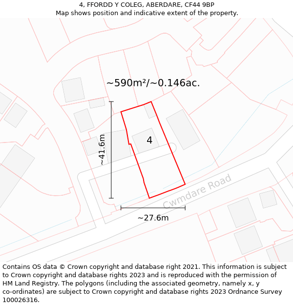 4, FFORDD Y COLEG, ABERDARE, CF44 9BP: Plot and title map