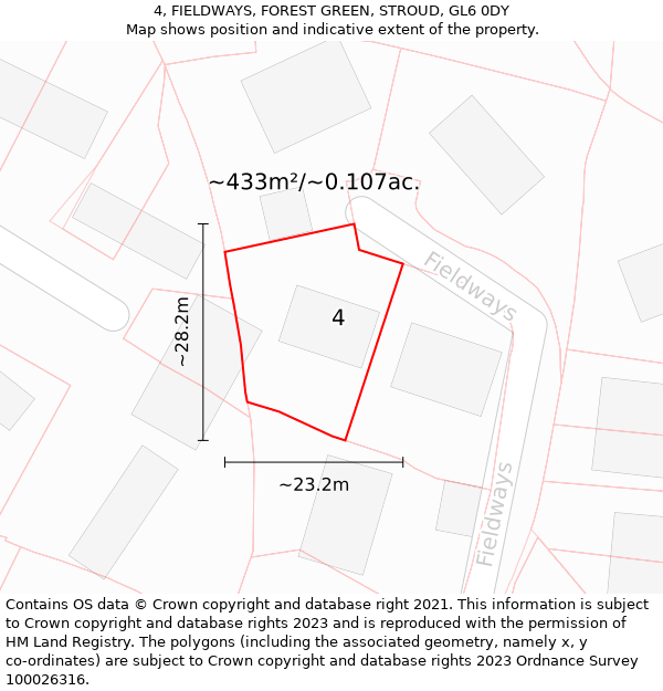 4, FIELDWAYS, FOREST GREEN, STROUD, GL6 0DY: Plot and title map