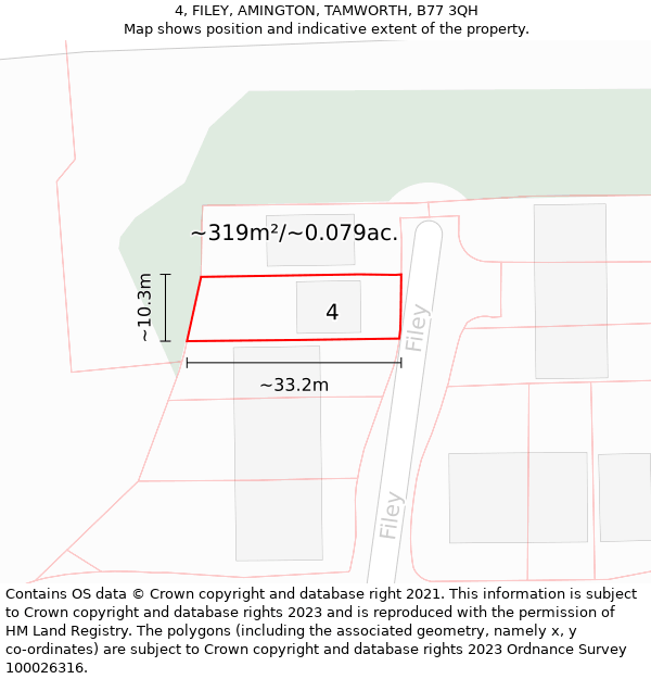 4, FILEY, AMINGTON, TAMWORTH, B77 3QH: Plot and title map