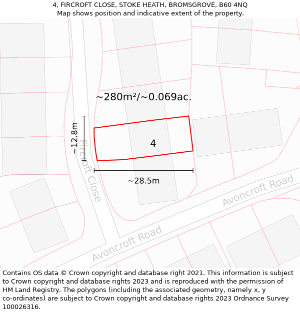 4, FIRCROFT CLOSE, STOKE HEATH, BROMSGROVE, B60 4NQ: Plot and title map