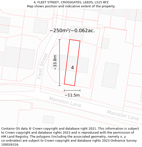 4, FLEET STREET, CROSSGATES, LEEDS, LS15 8FZ: Plot and title map