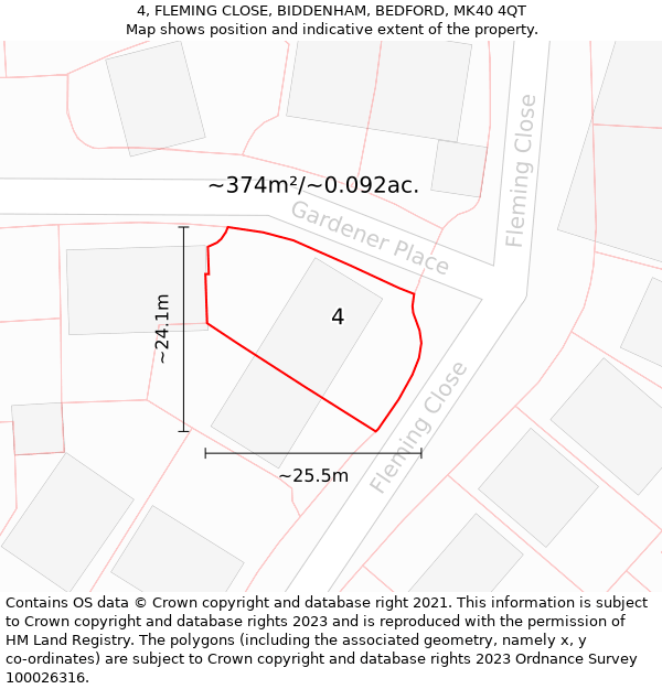 4, FLEMING CLOSE, BIDDENHAM, BEDFORD, MK40 4QT: Plot and title map