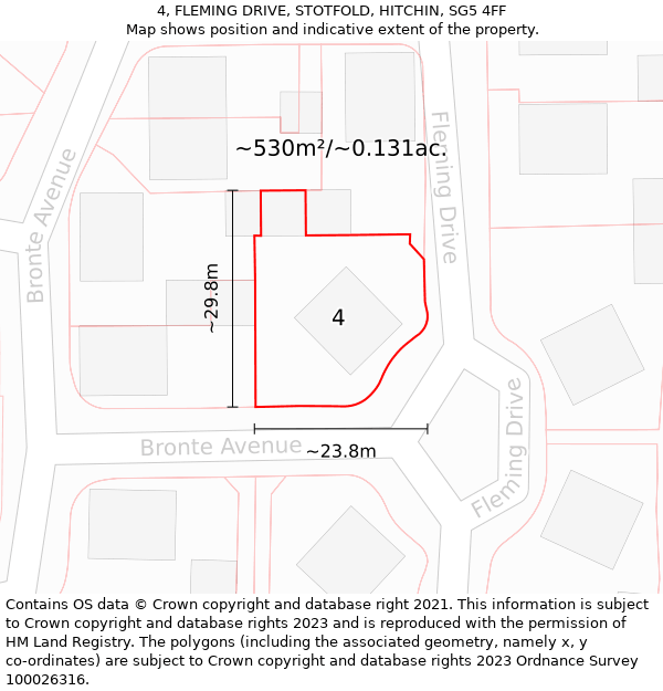 4, FLEMING DRIVE, STOTFOLD, HITCHIN, SG5 4FF: Plot and title map