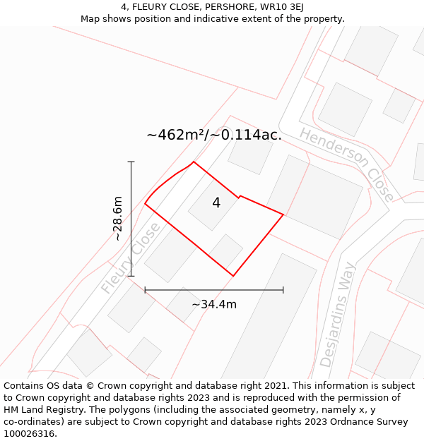 4, FLEURY CLOSE, PERSHORE, WR10 3EJ: Plot and title map