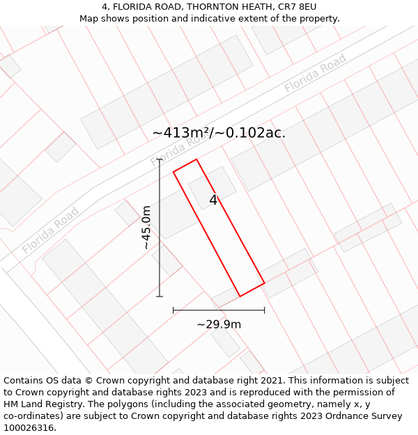 4, FLORIDA ROAD, THORNTON HEATH, CR7 8EU: Plot and title map