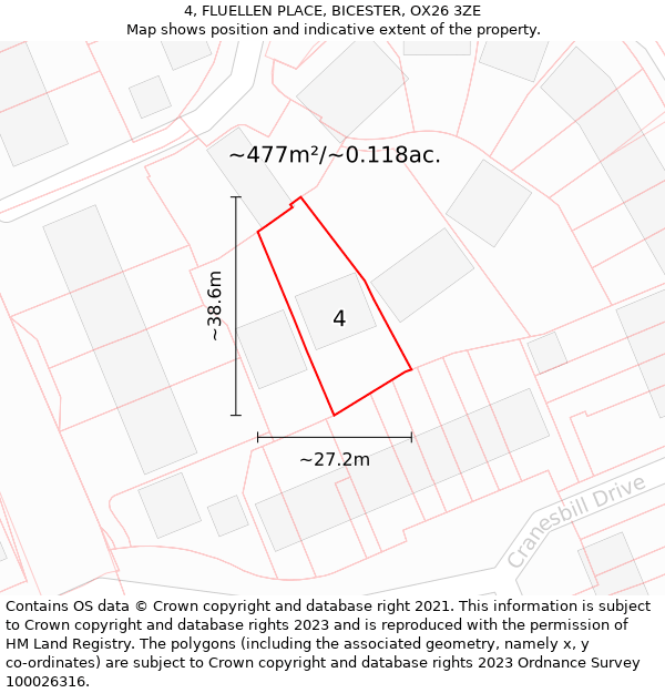 4, FLUELLEN PLACE, BICESTER, OX26 3ZE: Plot and title map