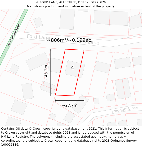 4, FORD LANE, ALLESTREE, DERBY, DE22 2EW: Plot and title map
