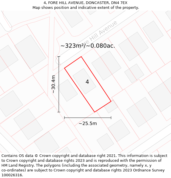 4, FORE HILL AVENUE, DONCASTER, DN4 7EX: Plot and title map