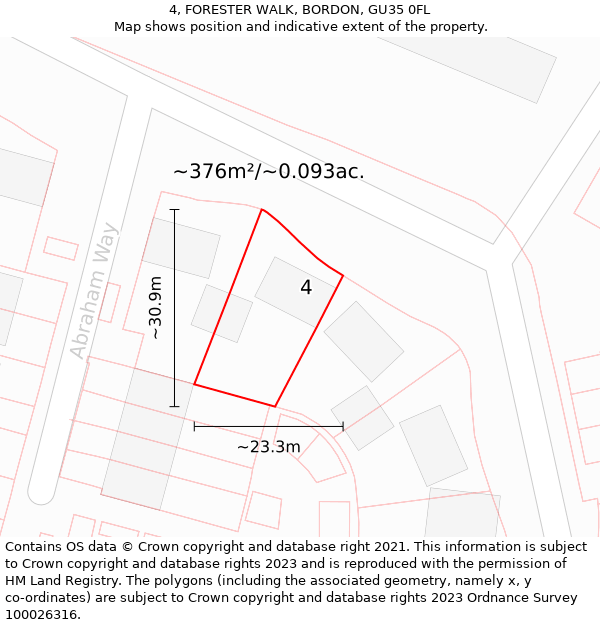 4, FORESTER WALK, BORDON, GU35 0FL: Plot and title map