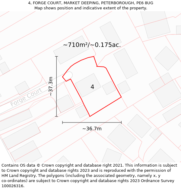 4, FORGE COURT, MARKET DEEPING, PETERBOROUGH, PE6 8UG: Plot and title map