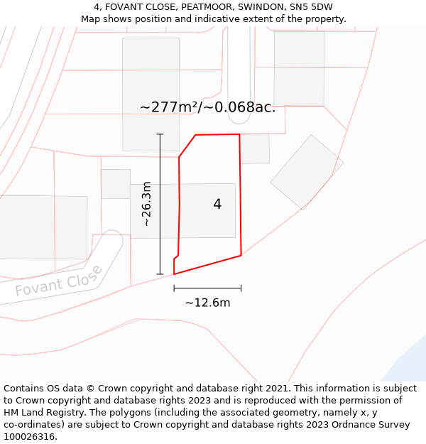 4, FOVANT CLOSE, PEATMOOR, SWINDON, SN5 5DW: Plot and title map