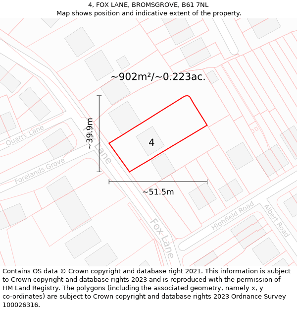 4, FOX LANE, BROMSGROVE, B61 7NL: Plot and title map