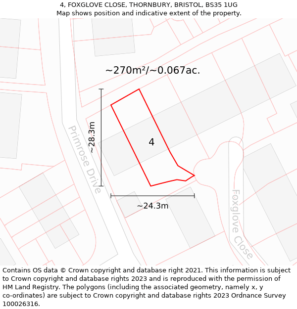 4, FOXGLOVE CLOSE, THORNBURY, BRISTOL, BS35 1UG: Plot and title map