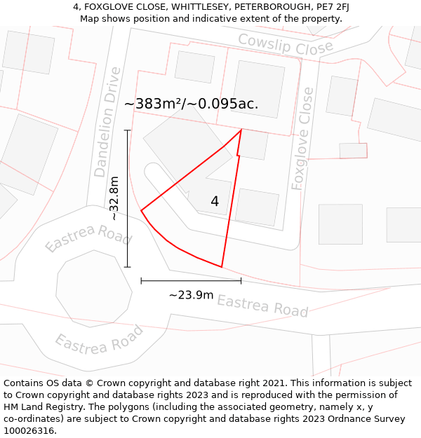 4, FOXGLOVE CLOSE, WHITTLESEY, PETERBOROUGH, PE7 2FJ: Plot and title map