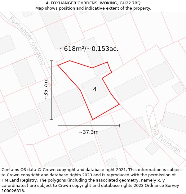 4, FOXHANGER GARDENS, WOKING, GU22 7BQ: Plot and title map