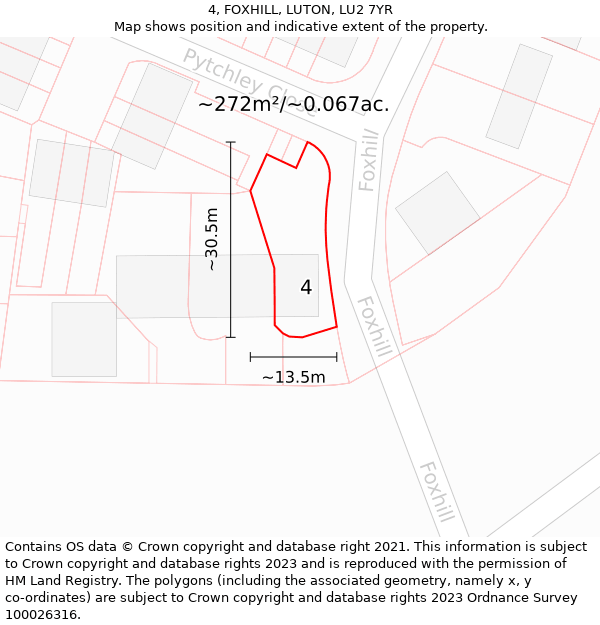 4, FOXHILL, LUTON, LU2 7YR: Plot and title map