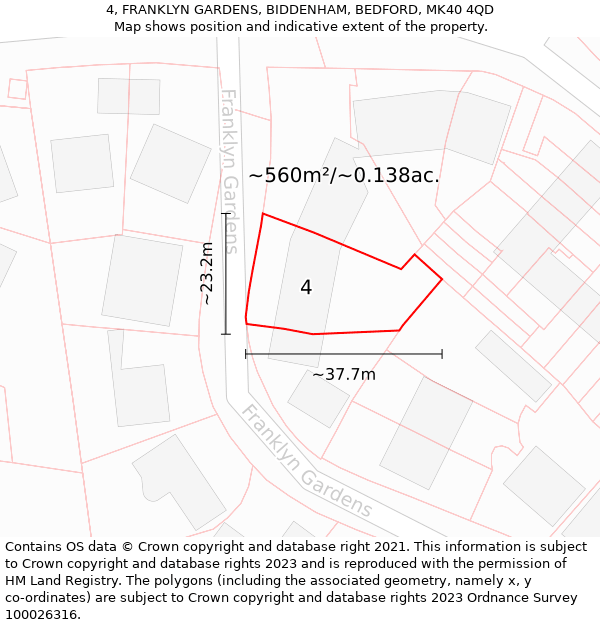 4, FRANKLYN GARDENS, BIDDENHAM, BEDFORD, MK40 4QD: Plot and title map