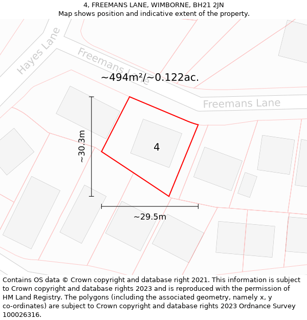 4, FREEMANS LANE, WIMBORNE, BH21 2JN: Plot and title map