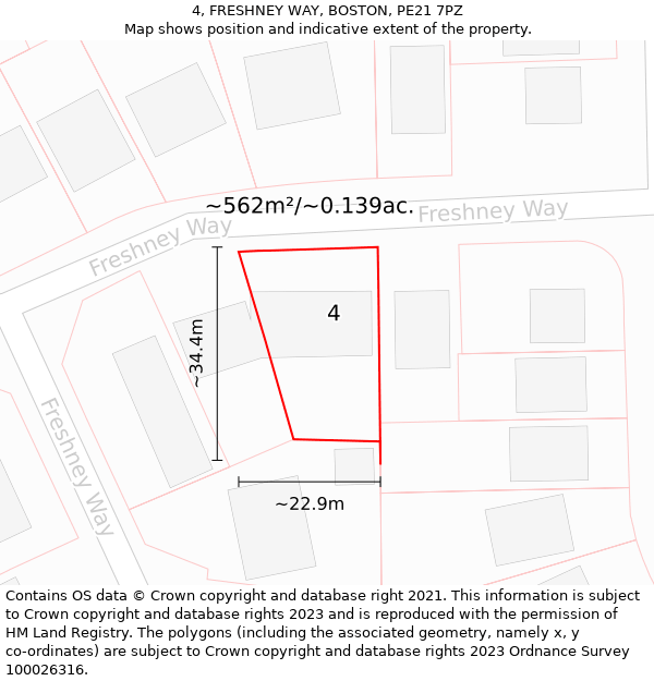 4, FRESHNEY WAY, BOSTON, PE21 7PZ: Plot and title map