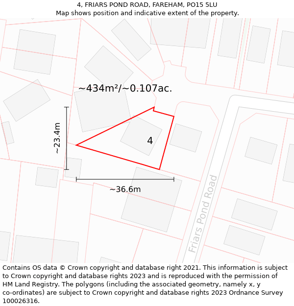 4, FRIARS POND ROAD, FAREHAM, PO15 5LU: Plot and title map