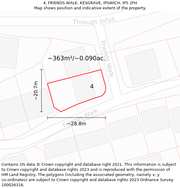 4, FRIENDS WALK, KESGRAVE, IPSWICH, IP5 2FH: Plot and title map