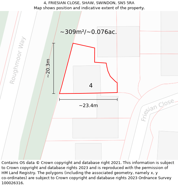 4, FRIESIAN CLOSE, SHAW, SWINDON, SN5 5RA: Plot and title map