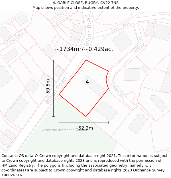 4, GABLE CLOSE, RUGBY, CV22 7NS: Plot and title map