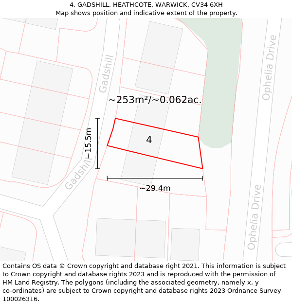 4, GADSHILL, HEATHCOTE, WARWICK, CV34 6XH: Plot and title map