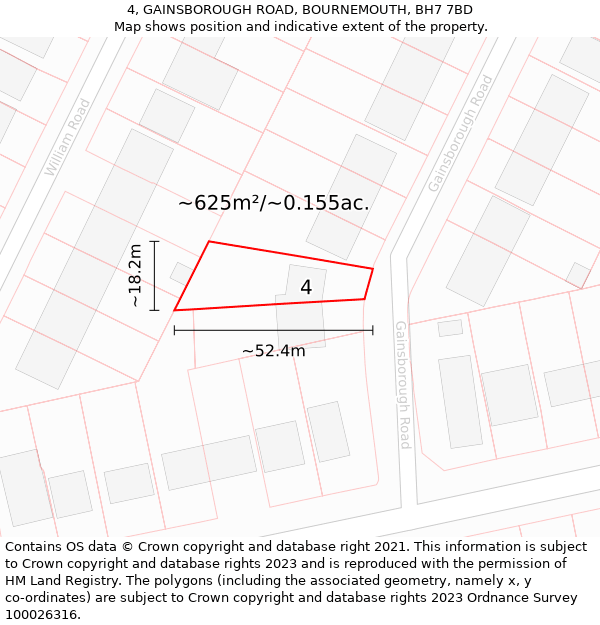 4, GAINSBOROUGH ROAD, BOURNEMOUTH, BH7 7BD: Plot and title map