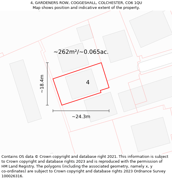 4, GARDENERS ROW, COGGESHALL, COLCHESTER, CO6 1QU: Plot and title map