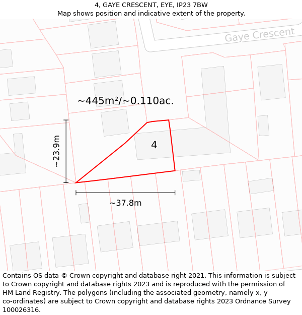 4, GAYE CRESCENT, EYE, IP23 7BW: Plot and title map