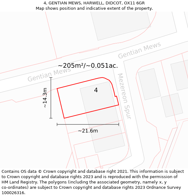 4, GENTIAN MEWS, HARWELL, DIDCOT, OX11 6GR: Plot and title map