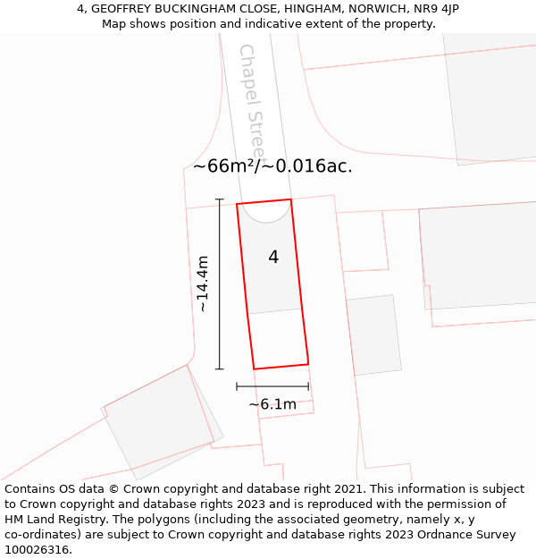 4, GEOFFREY BUCKINGHAM CLOSE, HINGHAM, NORWICH, NR9 4JP: Plot and title map