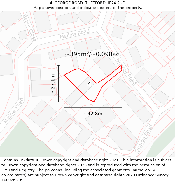 4, GEORGE ROAD, THETFORD, IP24 2UD: Plot and title map