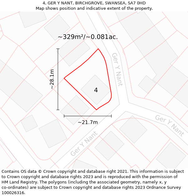 4, GER Y NANT, BIRCHGROVE, SWANSEA, SA7 0HD: Plot and title map