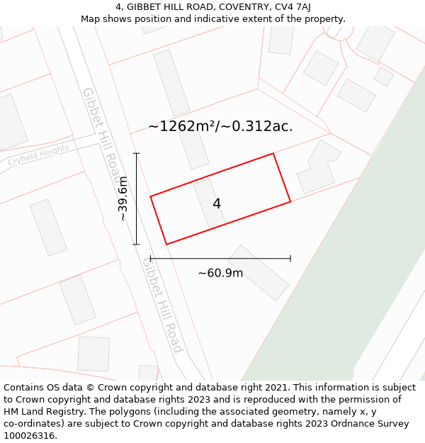 4, GIBBET HILL ROAD, COVENTRY, CV4 7AJ: Plot and title map