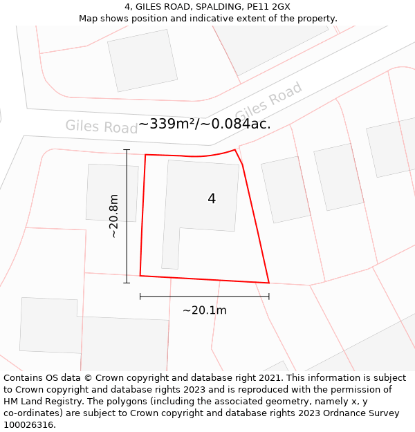 4, GILES ROAD, SPALDING, PE11 2GX: Plot and title map