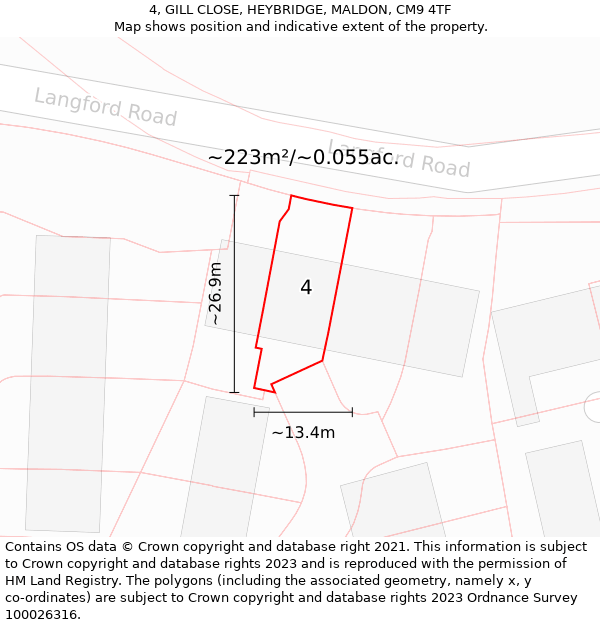 4, GILL CLOSE, HEYBRIDGE, MALDON, CM9 4TF: Plot and title map