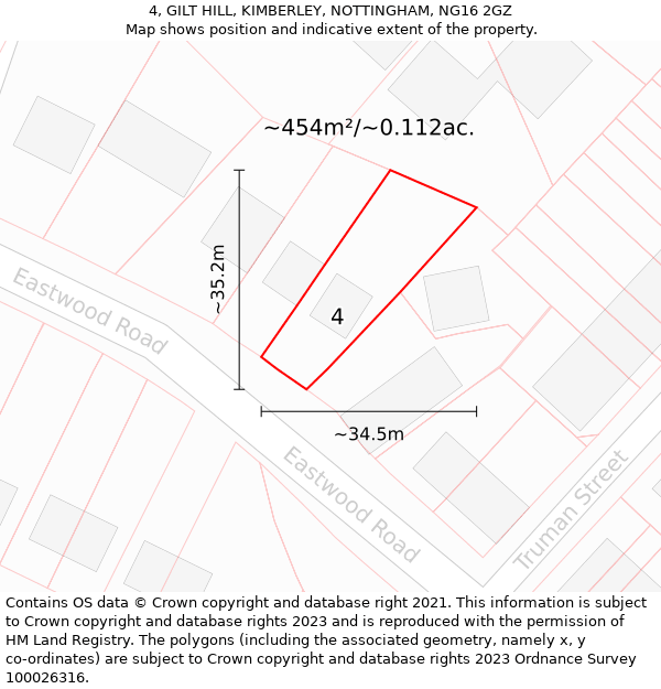 4, GILT HILL, KIMBERLEY, NOTTINGHAM, NG16 2GZ: Plot and title map