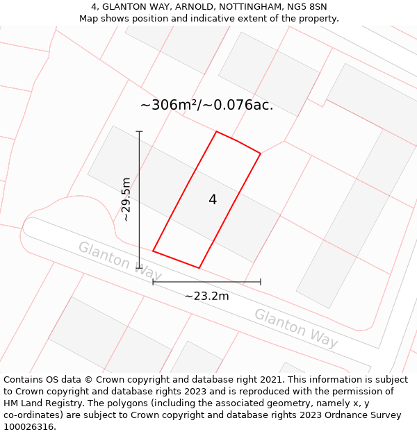 4, GLANTON WAY, ARNOLD, NOTTINGHAM, NG5 8SN: Plot and title map