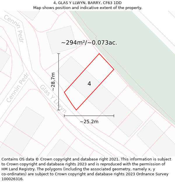 4, GLAS Y LLWYN, BARRY, CF63 1DD: Plot and title map