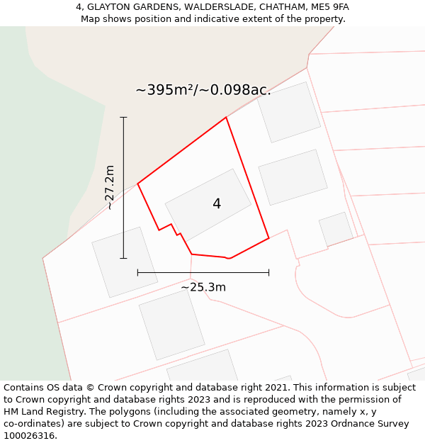 4, GLAYTON GARDENS, WALDERSLADE, CHATHAM, ME5 9FA: Plot and title map