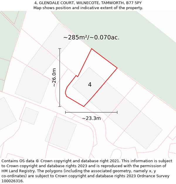 4, GLENDALE COURT, WILNECOTE, TAMWORTH, B77 5PY: Plot and title map