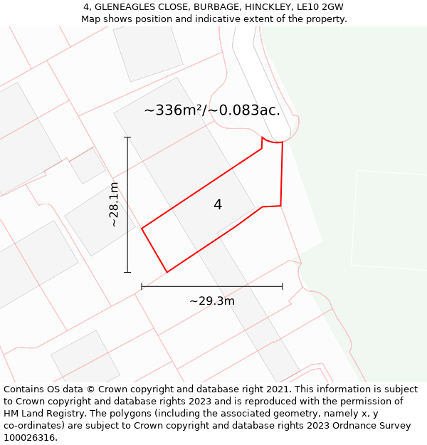 4, GLENEAGLES CLOSE, BURBAGE, HINCKLEY, LE10 2GW: Plot and title map