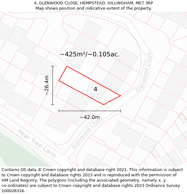 4, GLENWOOD CLOSE, HEMPSTEAD, GILLINGHAM, ME7 3RP: Plot and title map