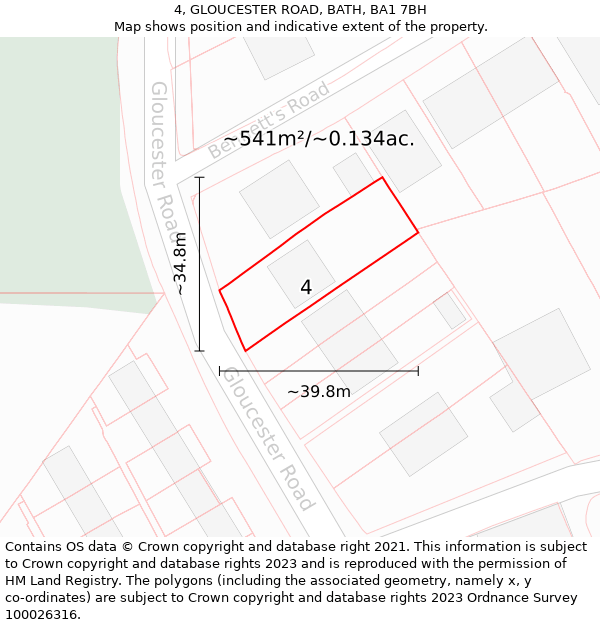 4, GLOUCESTER ROAD, BATH, BA1 7BH: Plot and title map