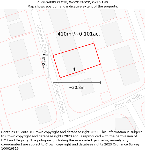 4, GLOVERS CLOSE, WOODSTOCK, OX20 1NS: Plot and title map