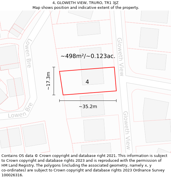 4, GLOWETH VIEW, TRURO, TR1 3JZ: Plot and title map