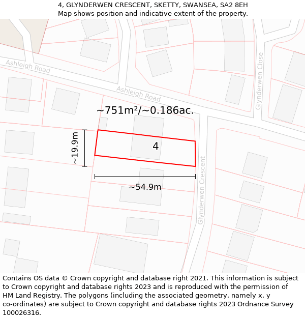 4, GLYNDERWEN CRESCENT, SKETTY, SWANSEA, SA2 8EH: Plot and title map